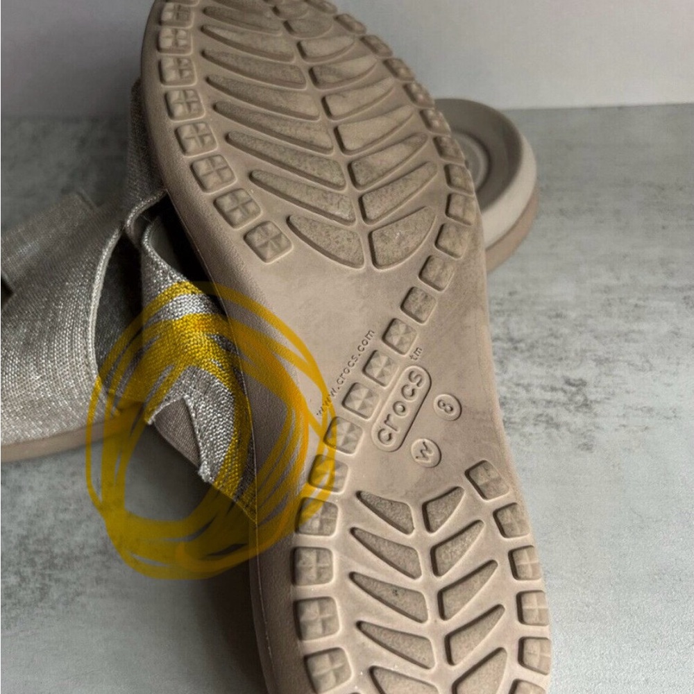 CROCS Women's Metallic Taupe Cross-Band Sandals - Picture 16 of 16
